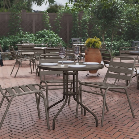 Flash Furniture Bellamy 31.5'' Bronze Round Tempered Glass Metal Table TLH-070-2-BZ-GG